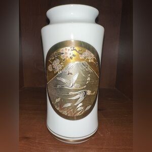 The Art of Chokin Vintage 24k Gold‎ Edged Vase 6" Flying Geese Japan